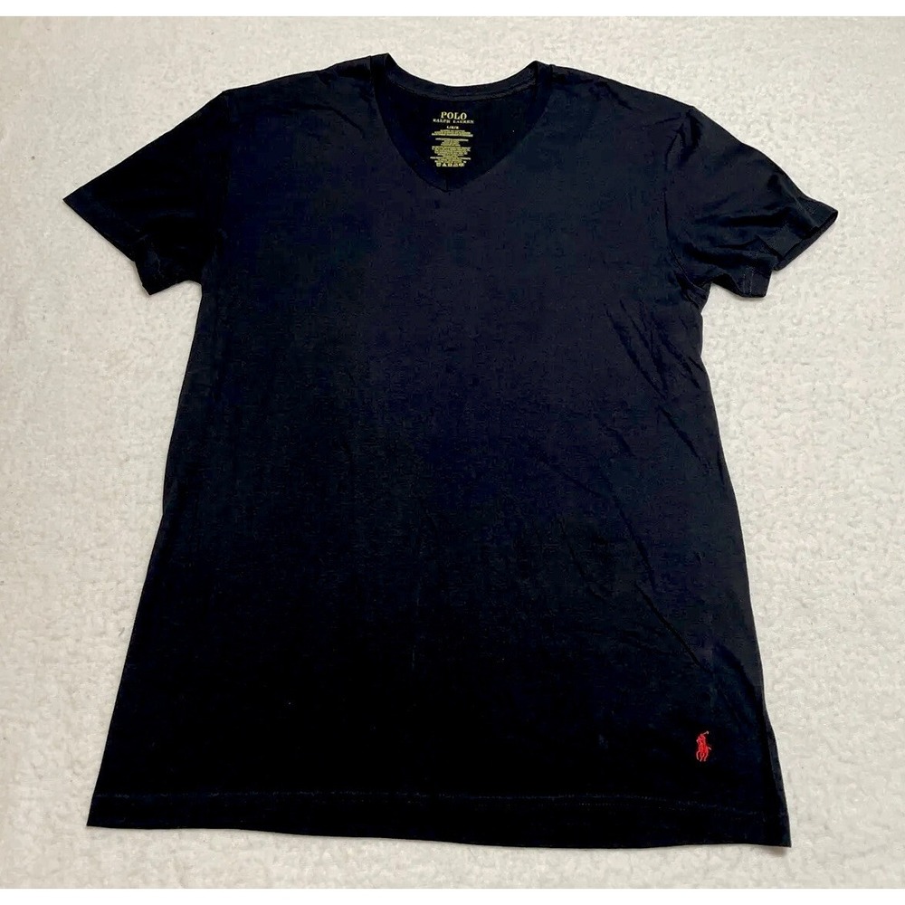 Polo T Shirt Men's Large Black Short Sleeve V Neck Classic Fit Red Logo Pony